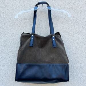 Zara Basic Collection Olive Brown Suede & Black Leather Tote Bag